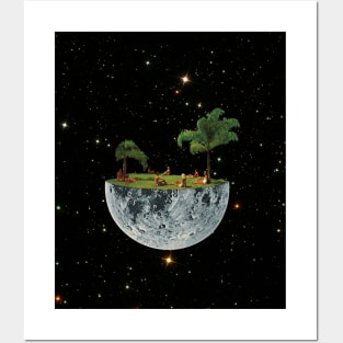 Floating Moon collage art Posters and Art